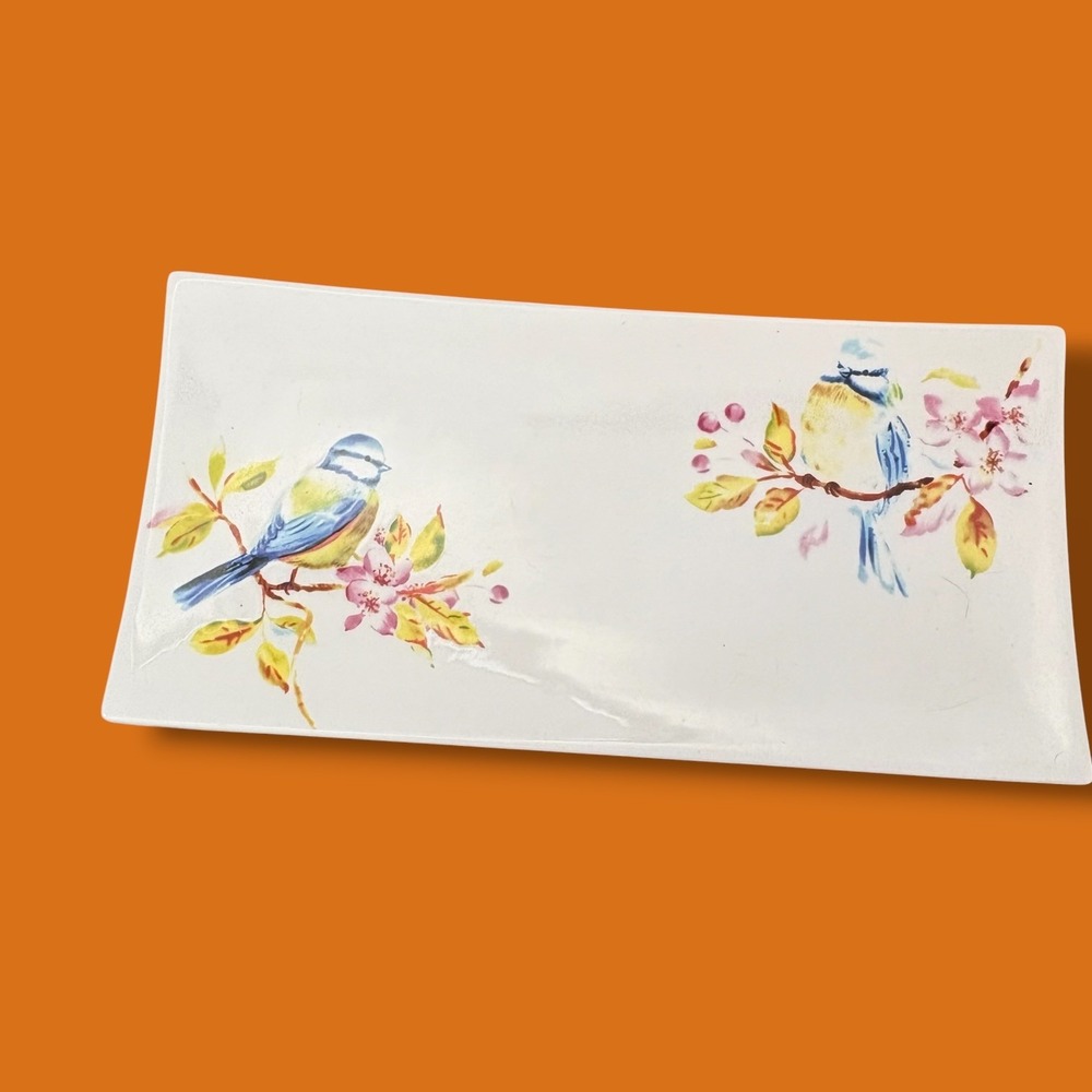 Pier 1 Imports Bluebird Cherry Blossom Dolomite Rectangular Serving Tray White